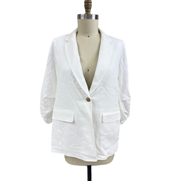 Anne Klein White Linen-Blend Blazer Jacket M NWT $139 MSRP - Picture 1 of 4